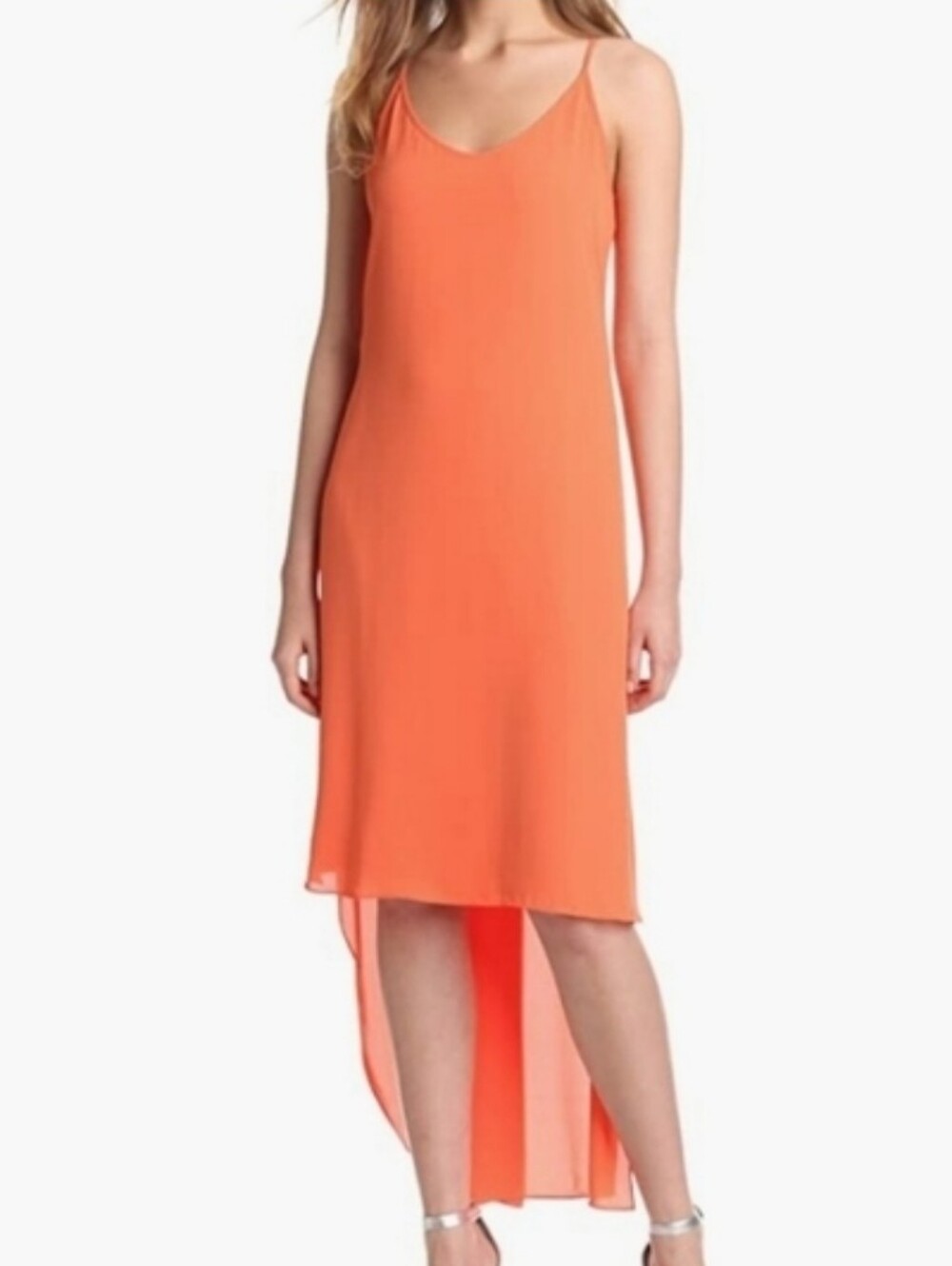 BCBGMAXAZRIA "Rory" orange chiffon high-low dress Small
